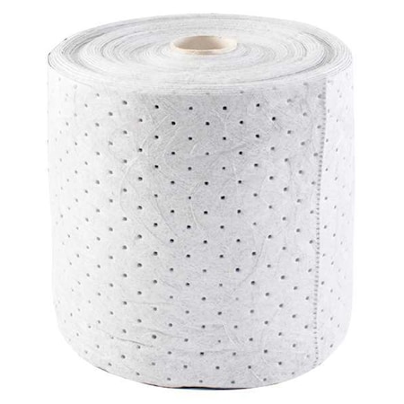 Sorbent Roll, 19 gal, 15 in x 150 ft, Harsh Chemicals, White, Polypropylene