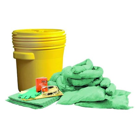 Spill Kit, 14 gal Volume Absorbed per Kit, 20 gal Capacity, Drum, Yellow