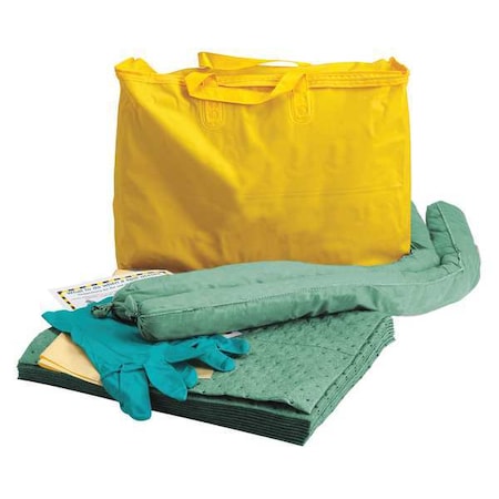 Spill Kit, 5 gal Volume Absorbed per Kit, 5 gal Capacity, Bag, Yellow