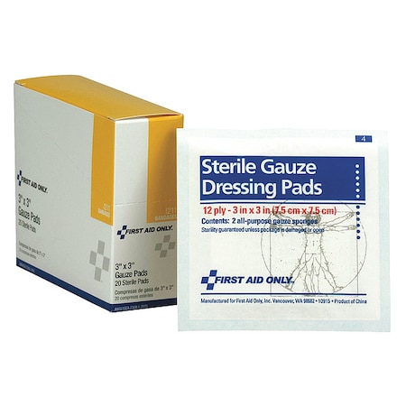 Gauze Pad, Sterile, 3 in. L x 3 in. W, PK20