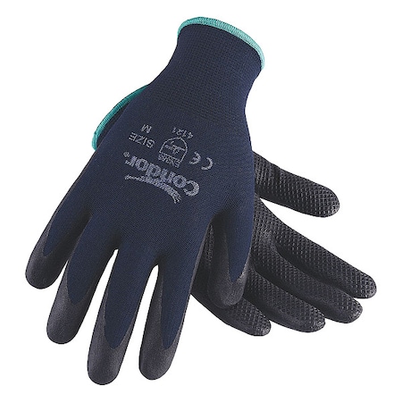 Coated Gloves, Nitrile, Fish Net Pattern on Palm, Palm, 3 Abrasion Level, Blue, L 1 PR