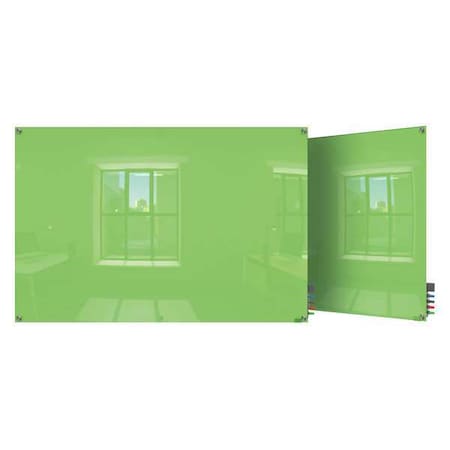 Dry Erase Board, Glass, 24 in, 36 in, No Frame Frame, Green, Gloss