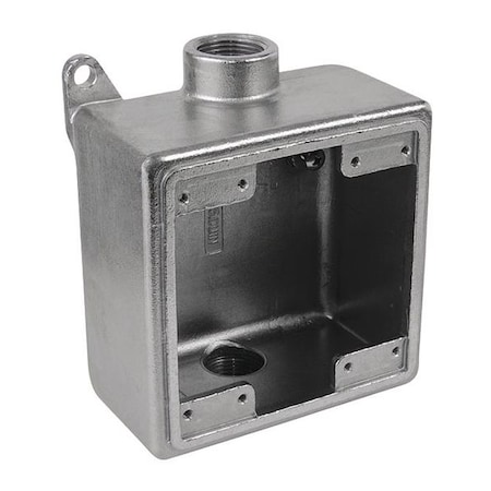 Weatherproof Electrical Box, 45 cu in, FDCD Box Type, 2 Gangs, Stainless Steel, Square Shape