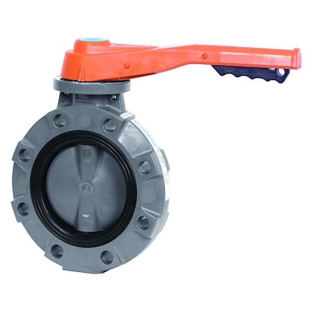 Butterfly Valve, 6", PVC/PP/Nitrile, Lever Handle