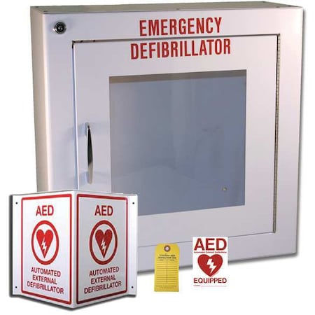 Alarmed Metal AED Labeling/Storage Cabinet, Metal Case