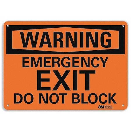 warning, Emergency Exit Do Not Block, 14" W x 10" H, Rectangle, Recycled Aluminum