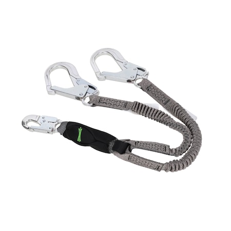 Lanyard, V-Series,  Stretch, Twin-Leg, Energy Absorbing, 6 ft, 36CL Large Snaphooks
