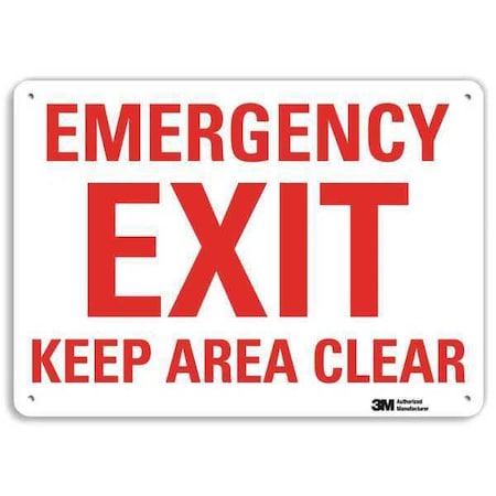 No Header, Emergency Exit Keep Area Clear, 14" W x 10" H, Rectangle, Recycled Aluminum