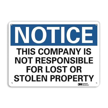 Notice Sign, 10 in H, 14 in W, Aluminum, Horizontal Rectangle, English, U5-1549-RA_14X10