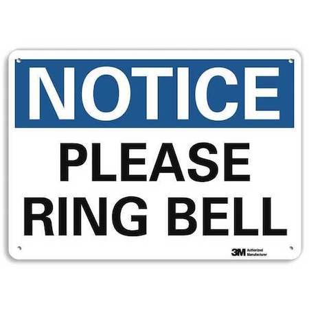 Notice, Please Ring Bell, 10 in x 14 in, Horizontal Rectangle, Aluminum, U5-1454-RA_14X10