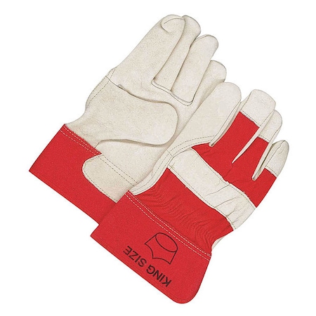 Leather Gloves, Cowhide, Safety Cuff, Wing Thumb, Full Finger, Red/Tan, XL, 1 PR