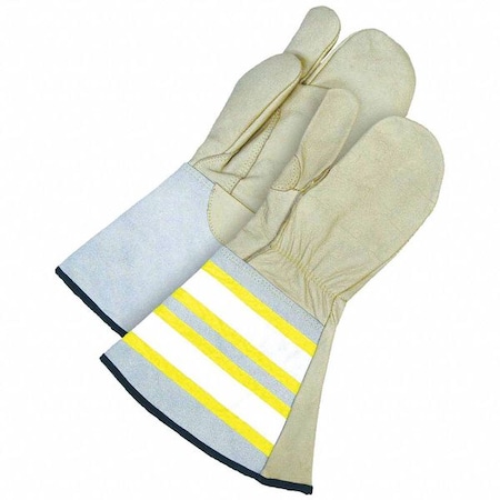 Leather Gloves, Cowhide, Safety Cuff, Wing Thumb, Full Finger, Gray/Tan, L, 1 PR