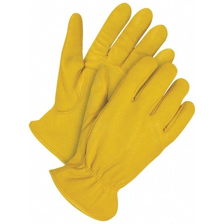 Leather Drivers Gloves, Shirred Slip-On Cuff, Keystone Thumb, Gold, M, 1 PR