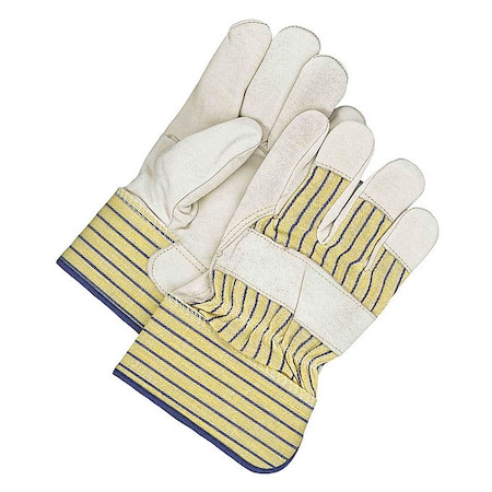 Leather Gloves, Cowhide, Safety Cuff, Wing Thumb, Full Finger, Blue/Tan/Yellow, XL, 1 PR