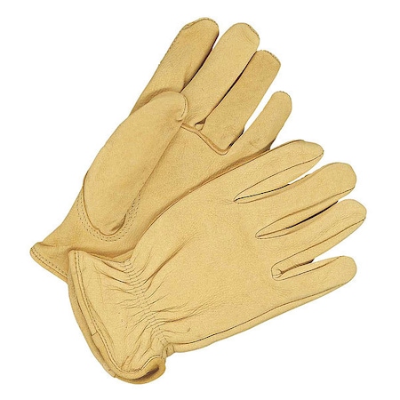 Leather Drivers Gloves, Shirred Slip-On Cuff, Keystone Thumb, Tan, L, 1 PR