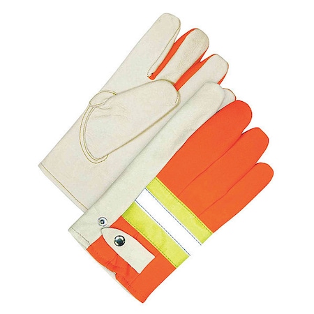 Cowhide Snapback Roper HiViz, Cinch Cuff, Keystone Thumb, Orange/Tan, L, 1 PR