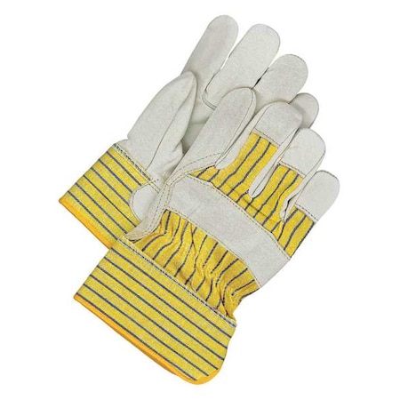Leather Gloves, Cowhide, Safety Cuff, Wing Thumb, Full Finger, Blue/Tan/Yellow, 3XL, 1 PR