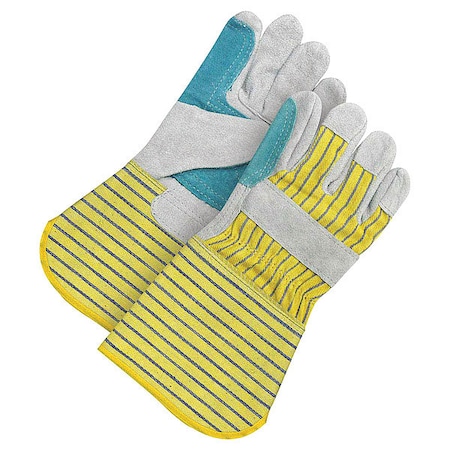 Leather Gloves, Cowhide, Safety Cuff, Wing Thumb, Full Finger, Gray/Teal, L, 1 PR