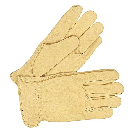 Leather Drivers Gloves, Shirred Slip-On Cuff, Keystone Thumb, Tan, L, 1 PR