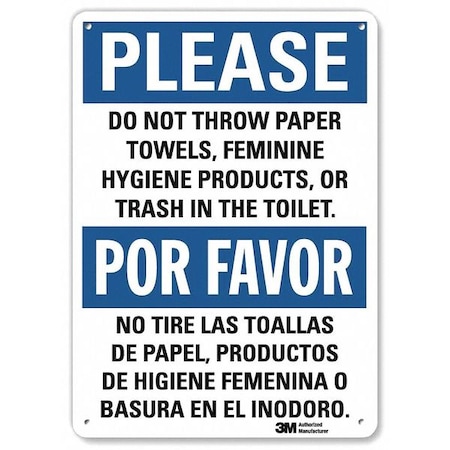Please, Do Not Throw Paper Towels, Feminine Hygiene Products., 14 x 10, Aluminum, U1-1049-RA_10X14