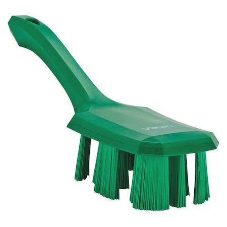 2 7/8 in W Scrub Brush, Stiff, 5 3/4 in L Handle, 4 3/4 in L Brush, Green, Plastic, 10 in L Overall