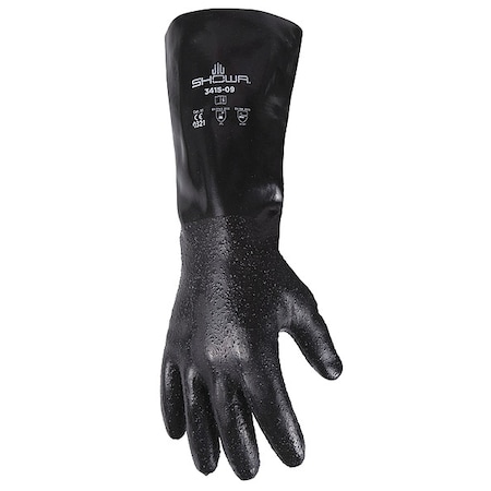 Chemical Resistant Gloves, Neoprene, 60.63 mil Thick, 14 in Length, Grain Texture, Black, Size L