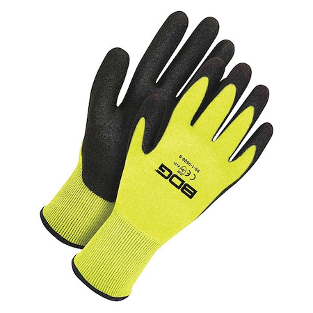 Seamless Hi-Viz Coated Gloves, Foam Nitrile, Sandy, Palm, 4 Abrasion Level, Black/Yellow, S (7)
