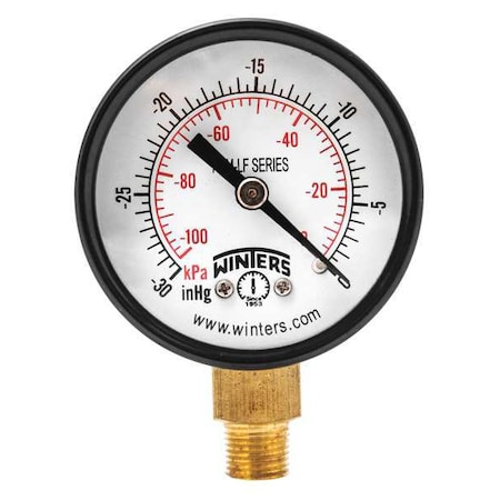 Vacuum Gauge,2in.,30in. Hg Vac to 0