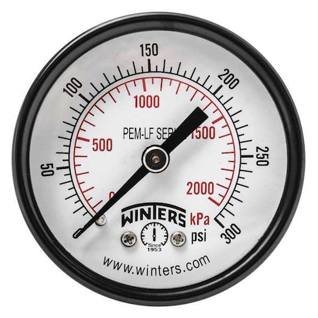Lead-Free Pressure Gauge, 0 to 300 psi, 2 in Dial, 1/4 in NPT, Center Back Location