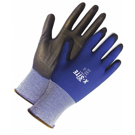 Coated Gloves, Polyurethane, Smooth, Palm, Not Rated Abrasion Level, Black/Blue, M (8) 1 PR
