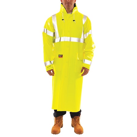 Arc Flash Flame Resistant Rain Coat, PVC, Class 3 Lime, XL