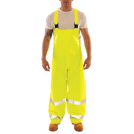 Arc Flash Hi-Visibility Bib Overall, PVC, 30 in Inseam, 40 in to 42 in Waist, 26 mil Thickness, L