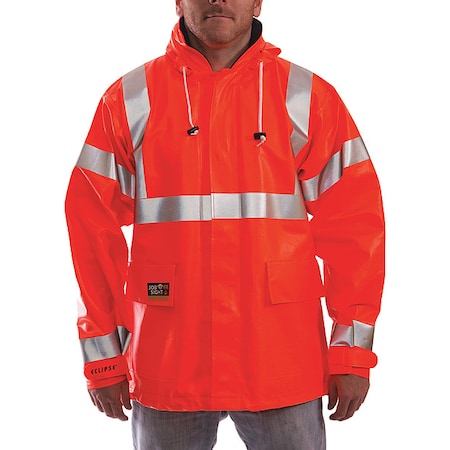 Arc Flash Flame Resistant Rain Jacket, PVC, Class 3 Orange, S