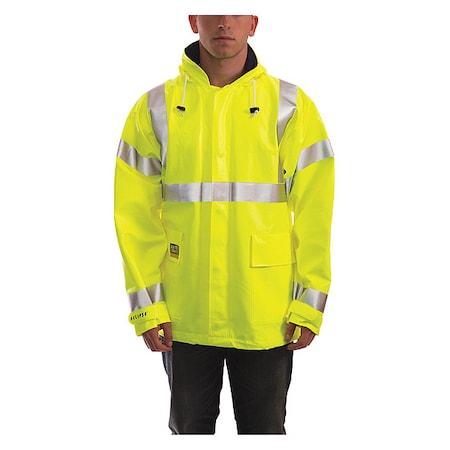 Arc Flash Flame Resistant Rain Jacket, PVC, Class 3 Lime, 2XL