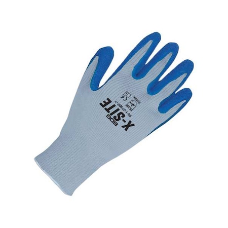 Coated Gloves, Foam Latex, Rough, Palm, Not Rated Abrasion Level, Blue/Gray, L (9) 1 PR