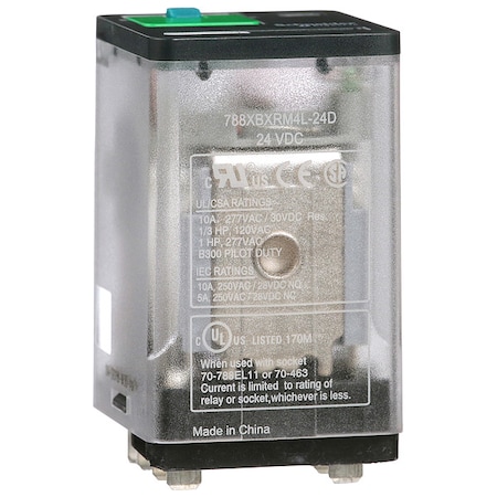 Plug-In, General Purpose Relay, Square, 10 A, 8 Pins, Blade Terminal