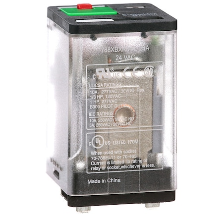 Plug-In, General Purpose Relay, Square, 10 A, 8 Pins, Blade Terminal