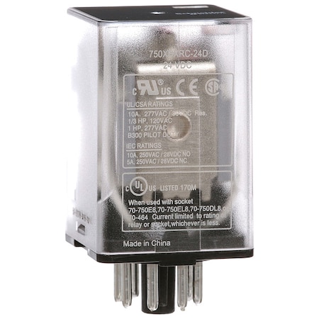 Plug-In, General Purpose Relay, Octal, 10 A, 8 Pins, Pin