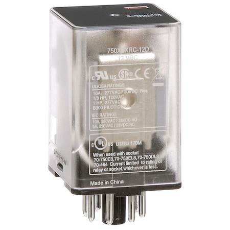 Plug-In, General Purpose Relay, Octal, 10 A, 8 Pins, Pin