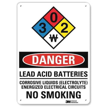 Danger No Smoking Sign, 10 in Height, 7 in Width, Aluminum, Horizontal Rectangle, English
