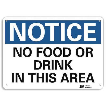 Notice, No Food or Drink In This Area, 7 in x 10 in, Vertical Rectangle, Aluminum, U5-1377-RA_10X7