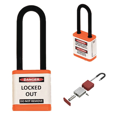 Lockout Padlock, Keyed Different, Aluminum, Orange, 3 in Shackle Height, 1 1/2 in Body Width