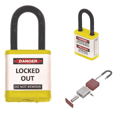 Lockout Padlock, Keyed Different, Aluminum, Yellow, 1 1/2 in Shackle Height, 1 1/2 in Body Width