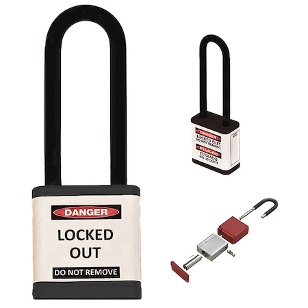 Lockout Padlock, Keyed Alike, Aluminum, Black, 3 in Shackle Height, 1 1/2 in Body Width