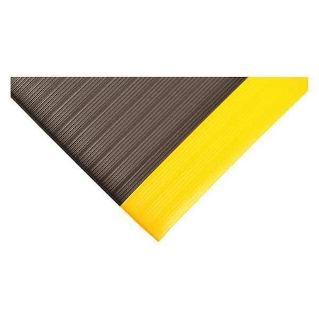 Antifatigue Mat, 60 ft. L x 4 ft. W, 3/8" Thickness, Closed Cell PVC Foam, Ribbed, Black/Yellow