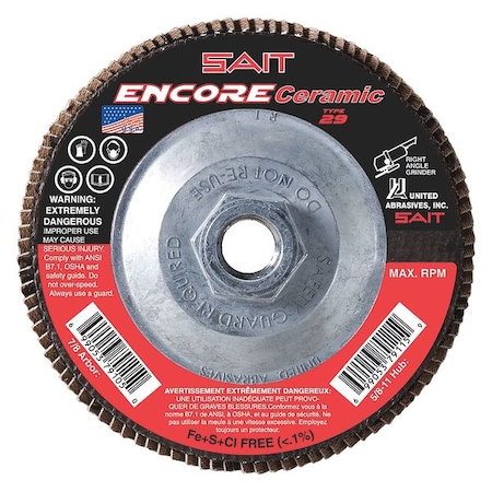 SAIT 72933 Encore Ceramic Fiberglass Backed Flap Disc  (Type 29) 4-1/2" x 5/8"-11, 80 Grit, 10-Pack