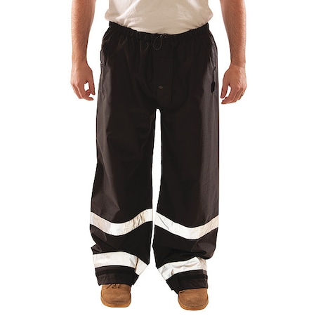 High Visibility Rain Pants, Polyurethane, 33 in Inseam, Drawstring Closure, Black, Size 5XL