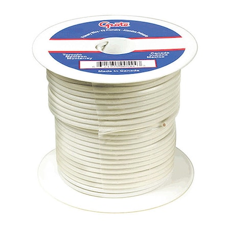 Primary Wire, GPT, 8 AWG, Copper, White, PVC Jacket, Stranded