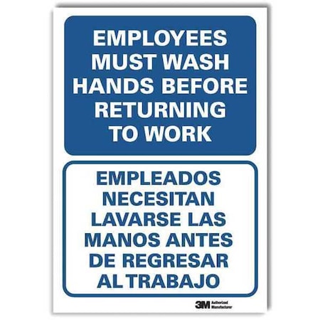 Employees Must Wash Hands Before Returning to Work, 14 x 10, Reflective Sheeting, U1-1046-RD_10X14