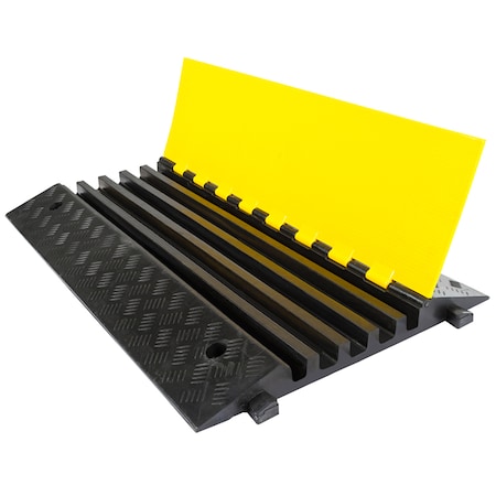 Cable Protector, 2-1/4 in H, 35-1/2 in L, 21.80 in W, 5 Channel, Rubber, Black, Yellow